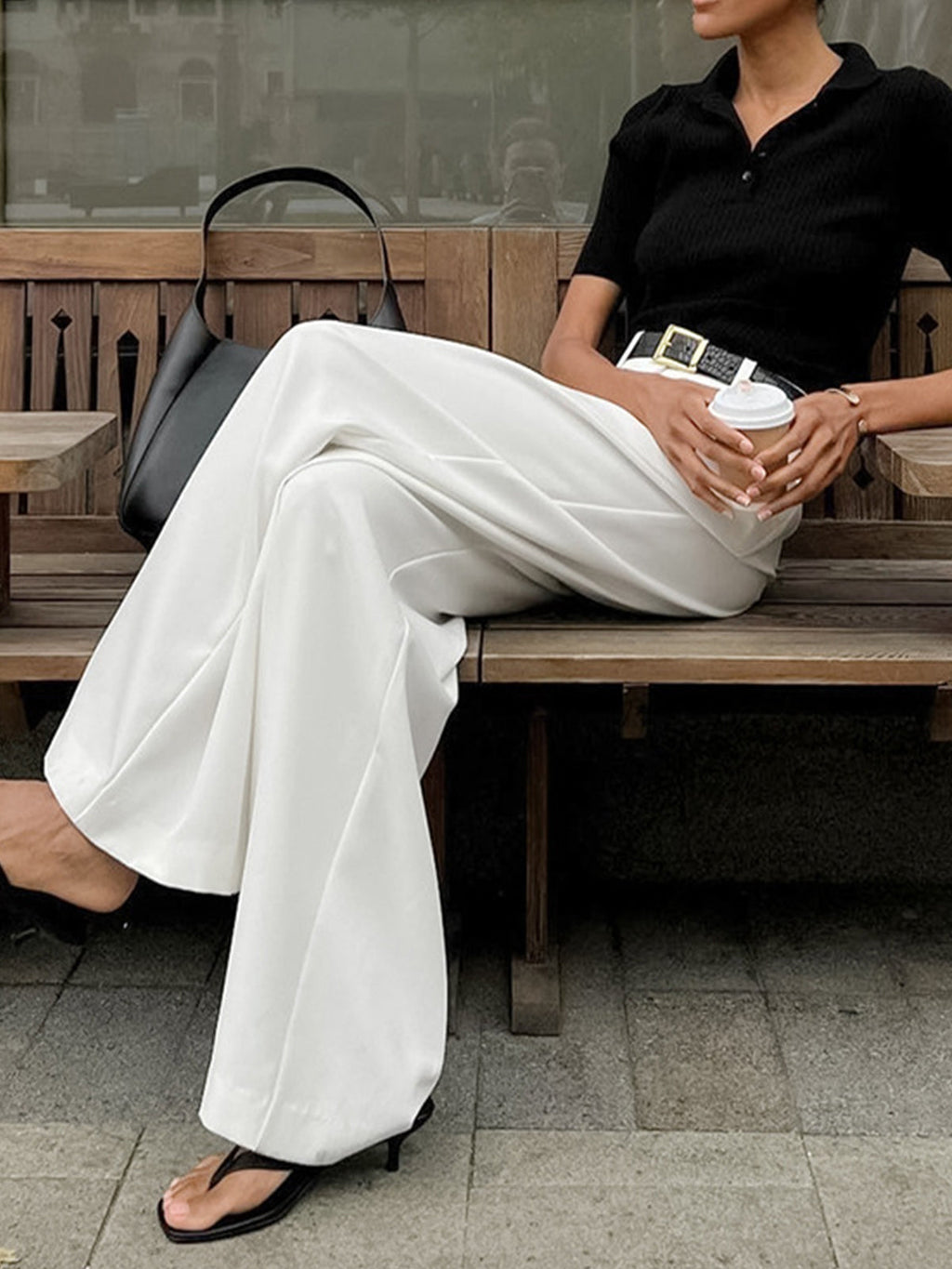 Women's Woven Wide-Leg Pants with Pleated Front and Pockets