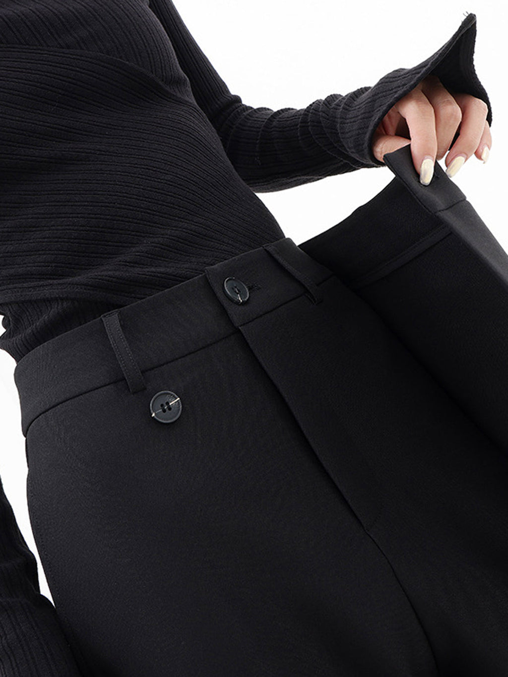 Women's Woven Wide-Leg Pants with Wrap Front and Button Waist